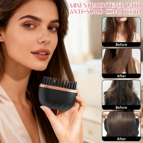 Mini cordless hair straightener brush styling smooth, frizz-free hair